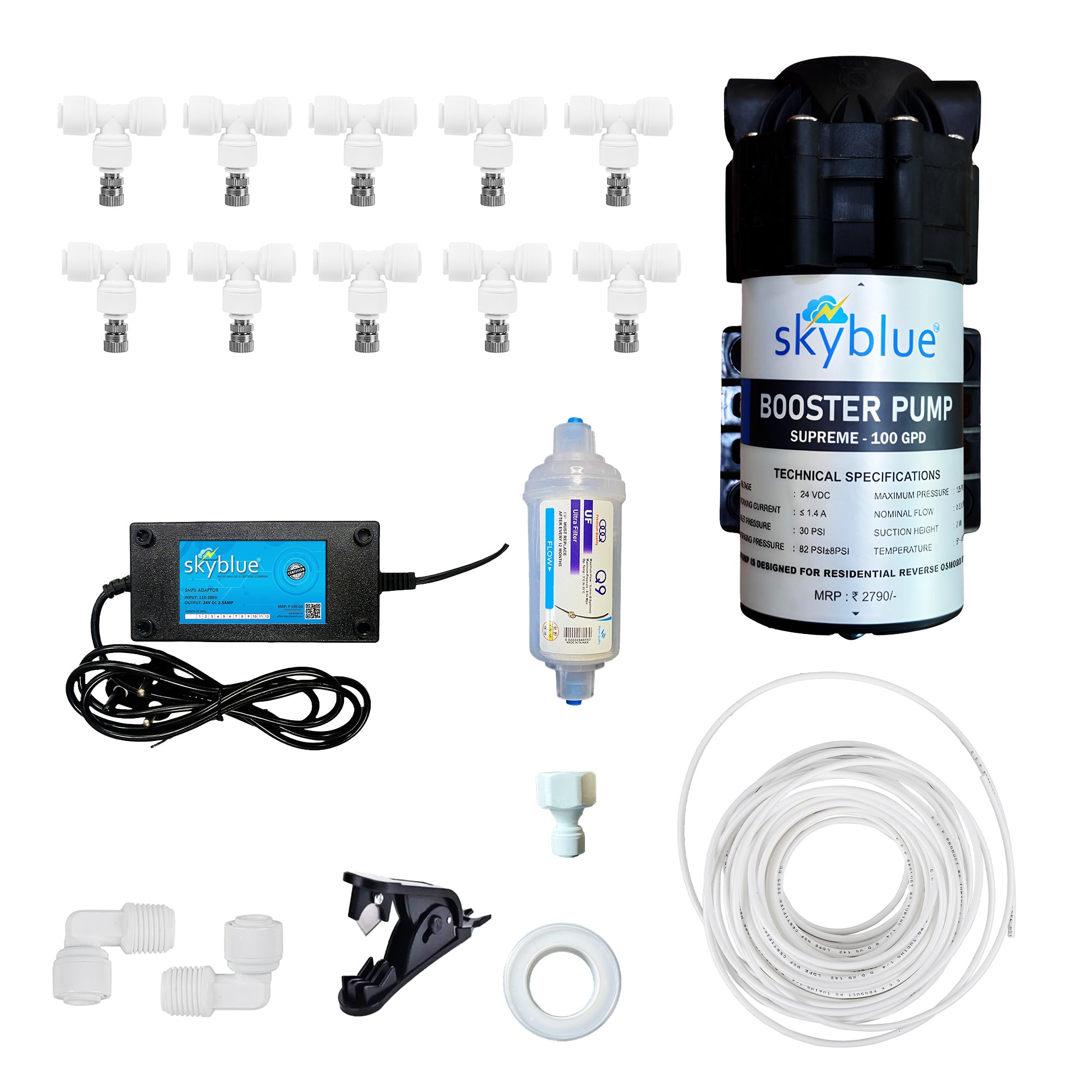DIY Fogger Kit for Dairy Farm, Garden and Home Fogging Machine for Cooling with 10 Nozzles, 100 GPD Pump, 15 Meter Pipe, UF Filter, and Pipe Cutter